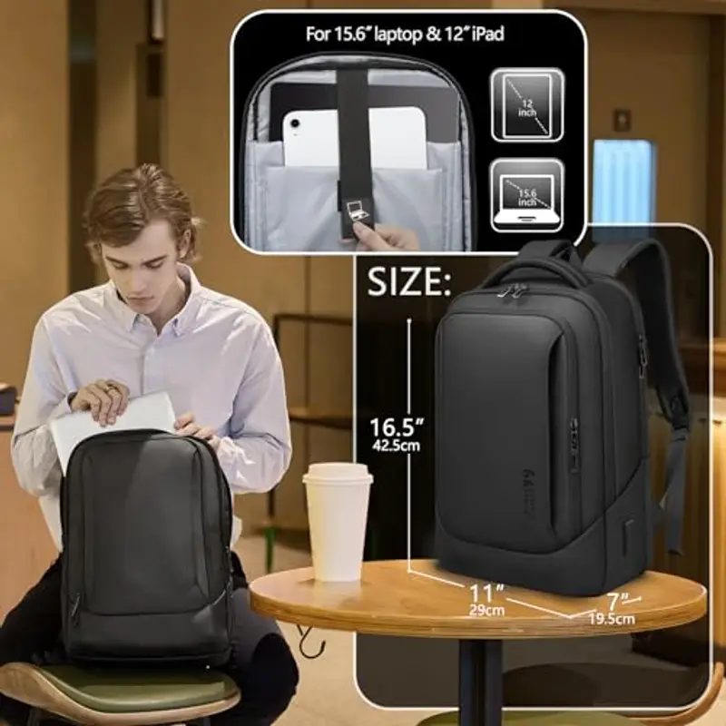 HEROIC KNIGHT Zaino per Computer Portatili da Uomo Zaini per PC portatili da 15, 6 pollici, con porta USB antifurto Grande Capacità Resistente all'Acqua per lavoro Quotidiano Viaggio Università-Nero miniatura 2