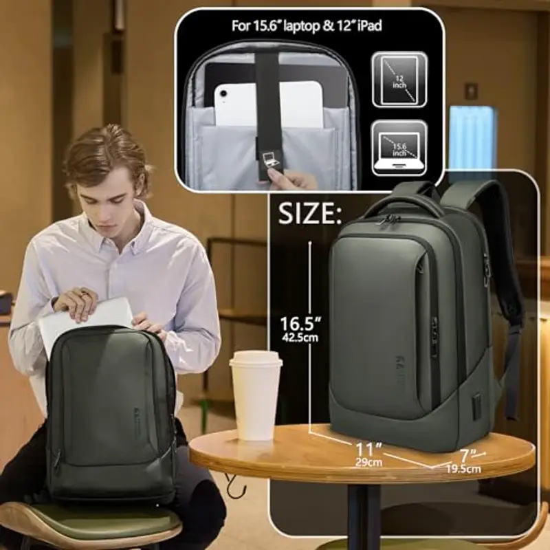 HEROIC KNIGHT Zaino per Computer Portatili da Uomo Zaini per PC portatili da 15, 6 pollici, con porta USB antifurto Grande Capacità Resistente all'Acqua per lavoro Quotidiano Viaggio Università-Verde miniatura 2
