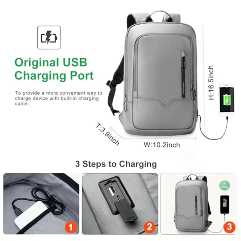 HEROIC KNIGHT Zaino per Laptop 15.6 Pollici Porta iPad Notebook Computer Uomo Donna con Porta USB Impermeabile miniatura 2