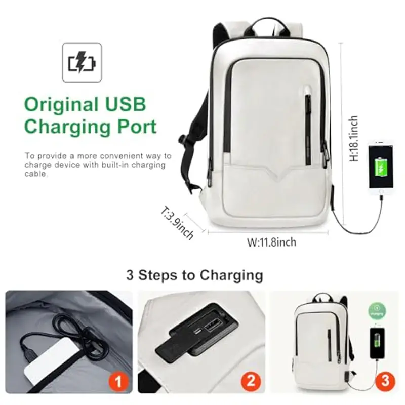 HEROIC KNIGHT Zaino per Laptop 15.6 Pollici Porta iPad Notebook Computer Uomo Donna con Porta USB Impermeabile Ultraleggero Lavoro Uffico Università Scuola Viaggio Business (11L Bianco) miniatura 2