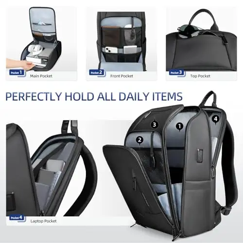 HEROIC KNIGHT Zaino Uomo Elegante per Laptop da 16 pollici con Porta USB Bagaglio a Mano Zaino Porta pc Impermeabile miniatura 3