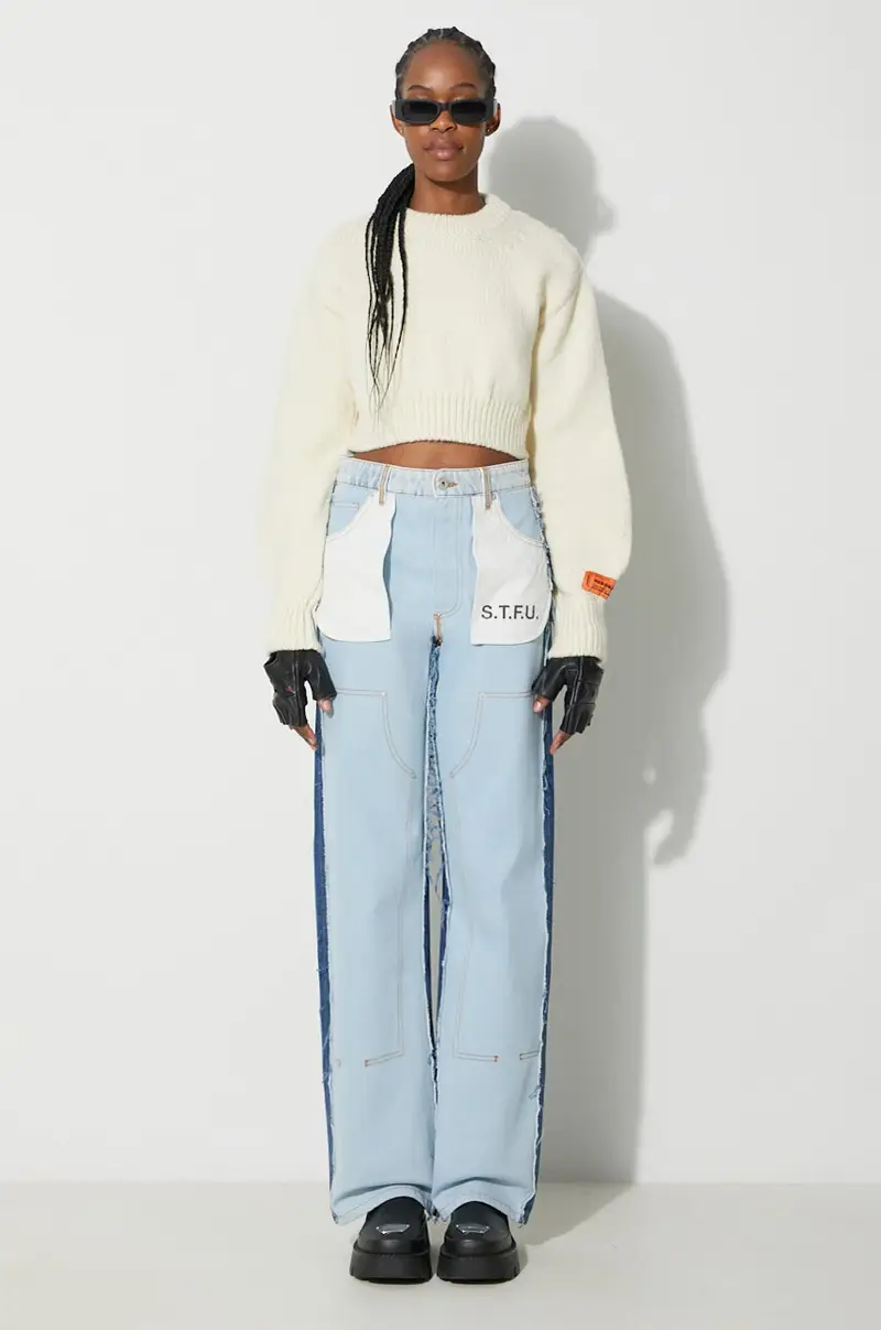 maglione in lana Crop Crewneck Back Cut Out donna HWHE021F23KNI0010400 Beige miniatura 2