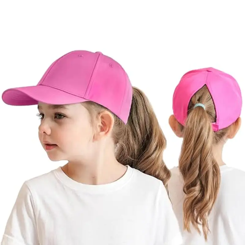 HERUAI Cappello da baseball per bambini con coda di cavallo per 3-8 anni ragazze ragazzi regolabile protezione UV
