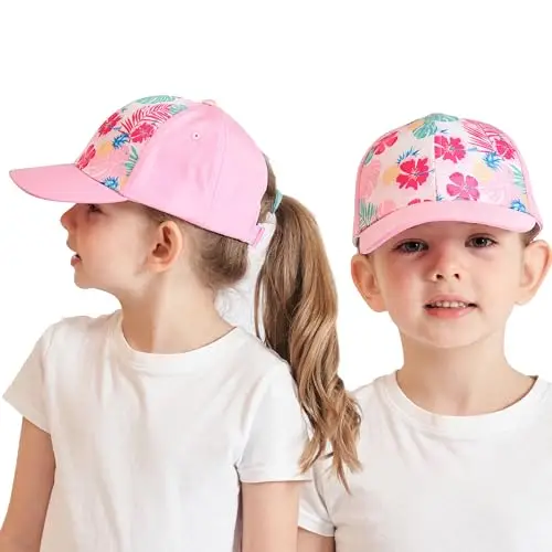 HERUAI Cappello da baseball per bambini con coda di cavallo per 3-8 anni ragazze ragazzi regolabile protezione UV