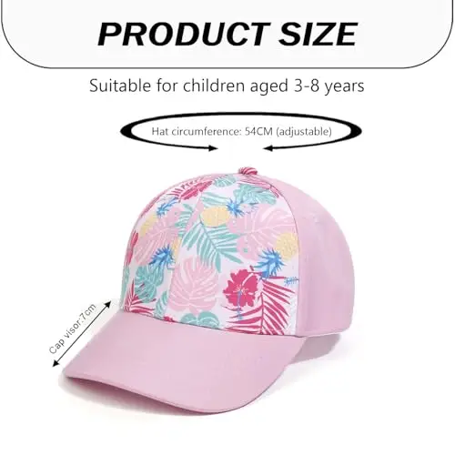 HERUAI Cappello da baseball per bambini con coda di cavallo per 3-8 anni ragazze ragazzi regolabile protezione UV miniatura 2