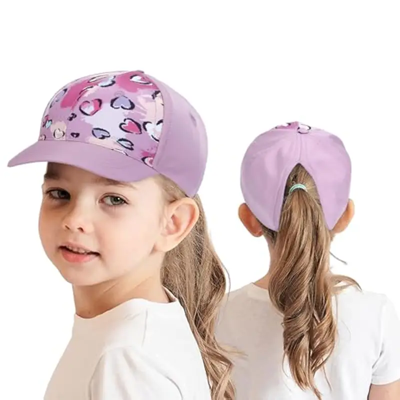 HERUAI Cappello da baseball per bambini con coda di cavallo per 3-8 anni ragazze ragazzi regolabile protezione UV cappello estivo cappello da golf visiera parasole cappello da tennis, Amore, Taglia