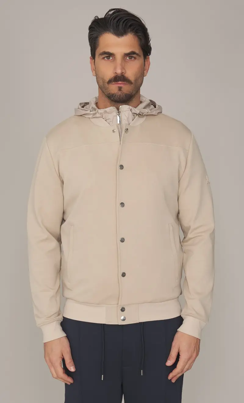 Bomber heskimo in felpa con pettorina e cappuccio, colore beige