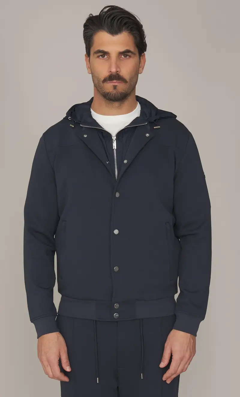 Bomber heskimo in felpa con pettorina e cappuccio, colore blu