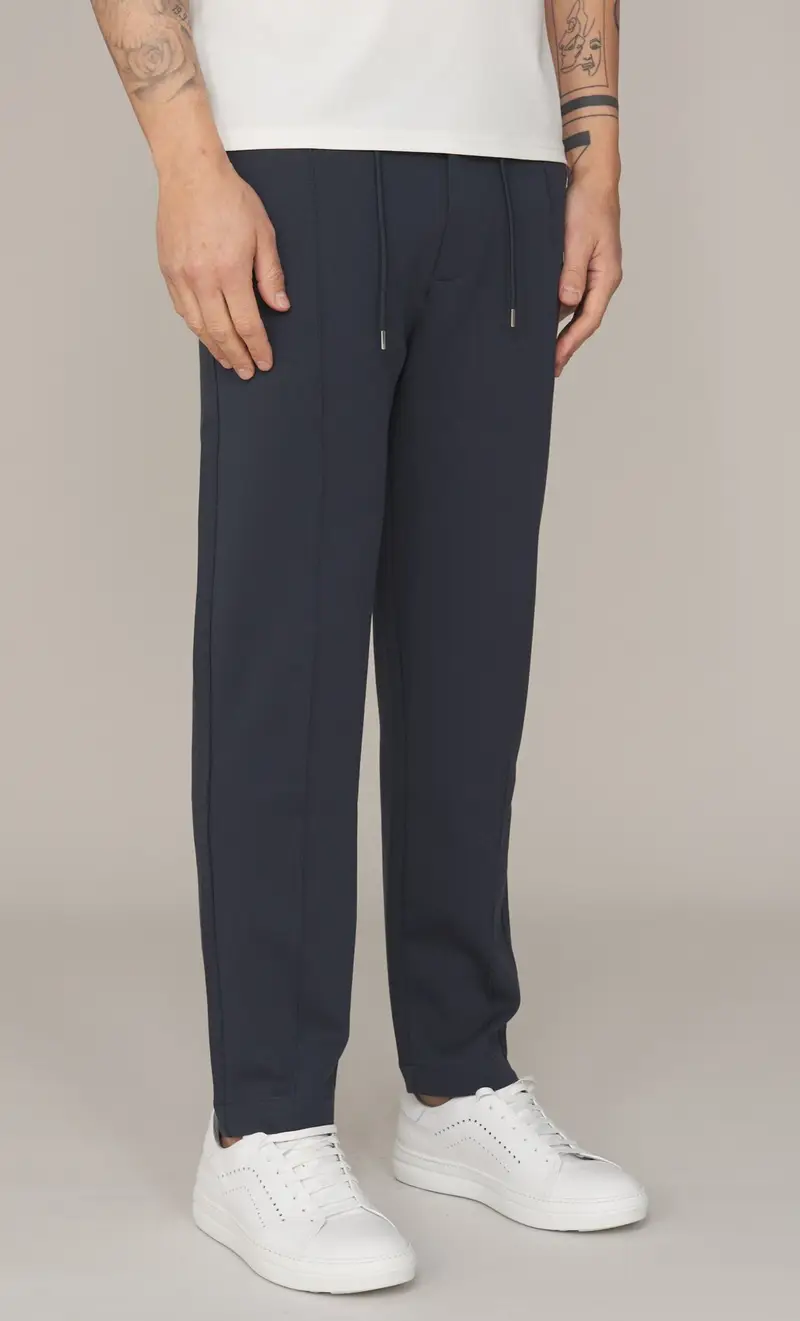 Pantalone hèskimo in punto milano con vita elasticizzata, colore blu