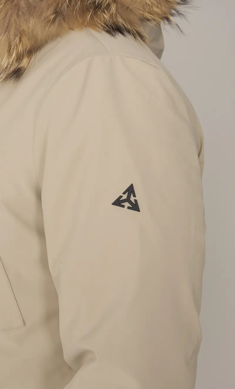 Piumino heskimo con cappuccio e pelliccia beige, colore beige miniatura 2