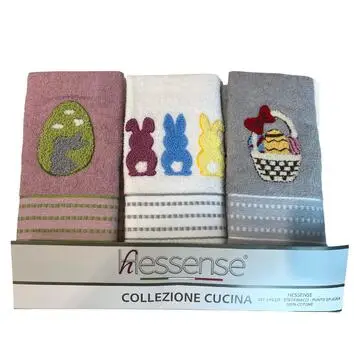SET 3 STROFINACCI DA CUCINA DI PUNTO COTONE PASQUA HESSENSE