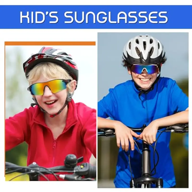 Hifot 2 Pezzi Occhiali da Sole Bambino Bambina Occhiali Ciclismo Running Sportivi Protezione UV400 Occhiali Veloci per 6 a 14 Anni miniatura 2