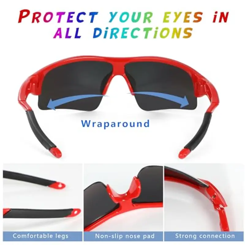 Hifot 2 Pezzi Occhiali da Sole Bambino Bambina Occhiali Ciclismo Running Sportivi Protezione UV400 Occhiali Veloci per 6 a 14 Anni miniatura 3