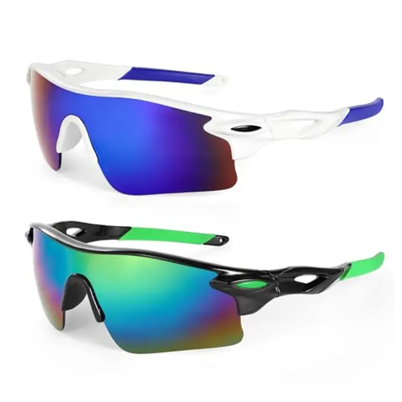 Hifot 2 Pezzi Occhiali da Sole Bambino Bambina Occhiali Ciclismo Running Sportivi Protezione UV400 Occhiali Veloci per 6 a 14 Anni