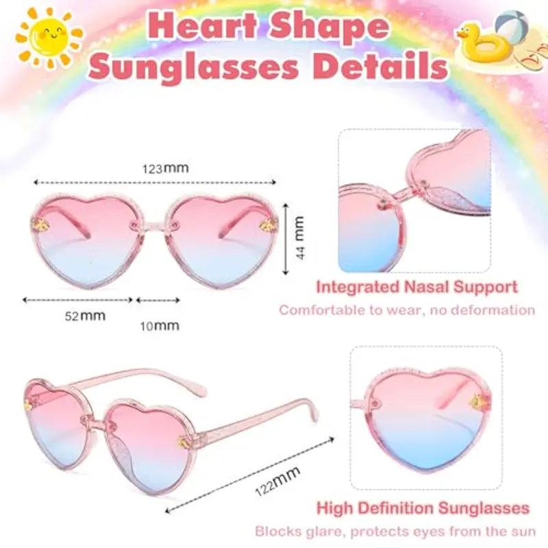Hifot 2 Pezzi Occhiali da Sole per Bambina Ragazza, Occhiali a Cuore UV400 Raggi Ultravioletti per Occhiali da Sole miniatura 2