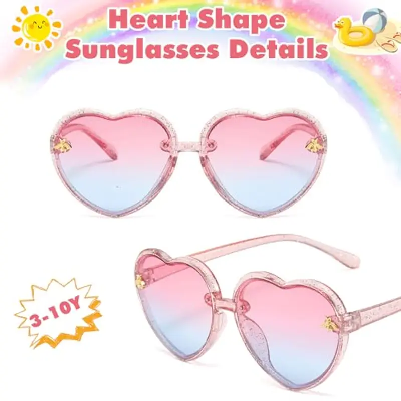 Hifot 2 Pezzi Occhiali da Sole per Bambina Ragazza, Occhiali a Cuore UV400 Raggi Ultravioletti per Occhiali da Sole miniatura 3