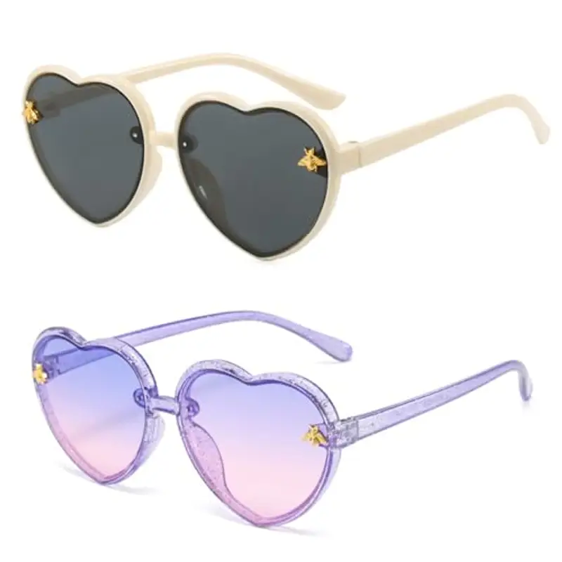 Hifot 2 Pezzi Occhiali da Sole per Bambina Ragazza,Occhiali a Cuore UV400 Raggi Ultravioletti per Occhiali da Sole
