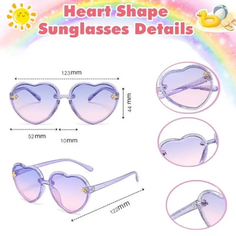 Hifot 2 Pezzi Occhiali da Sole per Bambina Ragazza, Occhiali a Cuore UV400 Raggi Ultravioletti per Occhiali da Sole miniatura 2