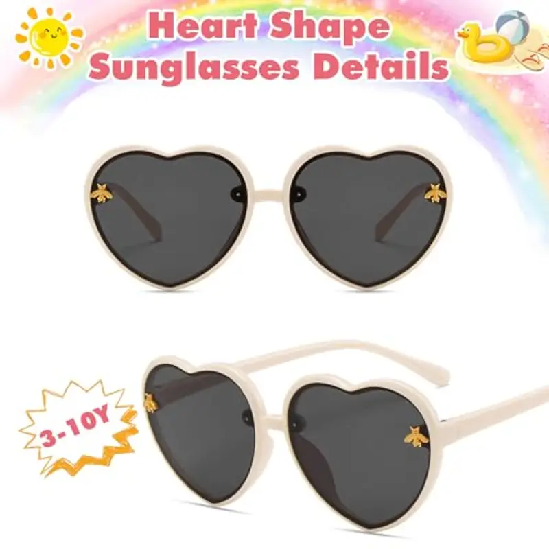Hifot 2 Pezzi Occhiali da Sole per Bambina Ragazza, Occhiali a Cuore UV400 Raggi Ultravioletti per Occhiali da Sole miniatura 3
