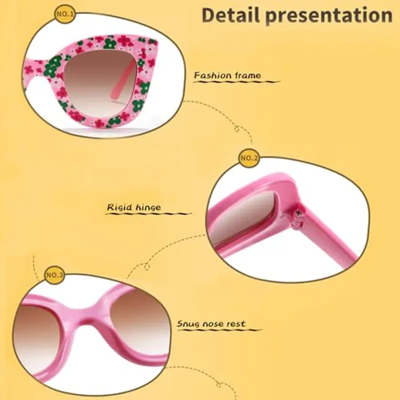 Hifot 2 Pezzi Occhiali da Sole per Ragazza, Occhiali da Fiore UV400 Ultravioletti per Occhiali da sole Divertenti miniatura 2