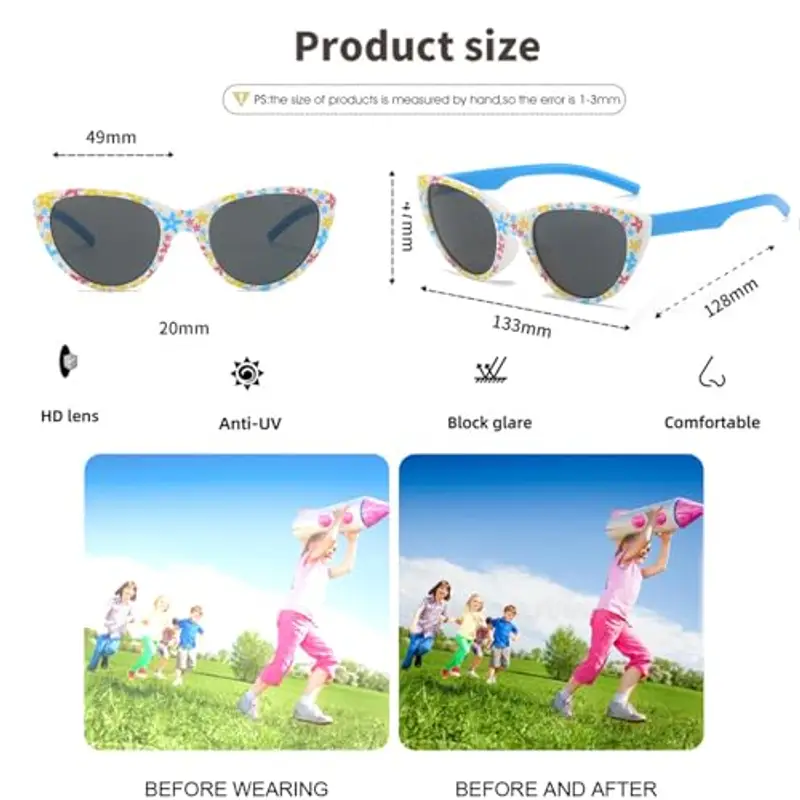 Hifot 2 Pezzi Occhiali da Sole per Ragazza, Occhiali da Fiore UV400 Ultravioletti per Occhiali da sole Divertenti miniatura 2