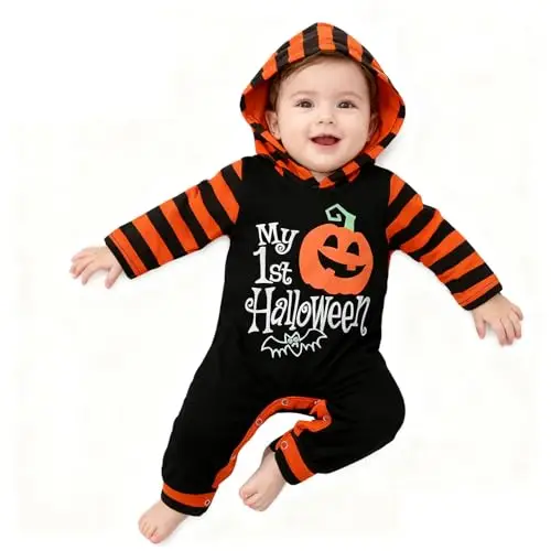 Hifot 3 Pezzi Vestito Zucca Neonato, Costume Zucca Bambino Pagliaccetto Neonato Tutina Neonato Costume Zucca Bambino miniatura 2