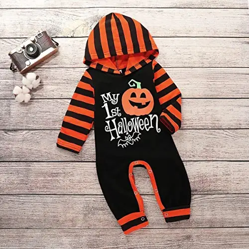Hifot 3 Pezzi Vestito Zucca Neonato, Costume Zucca Bambino Pagliaccetto Neonato Tutina Neonato Costume Zucca Bambino miniatura 3