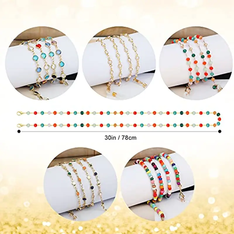 Hifot 5 Pezzi Catenella per Occhiali, Multicolore Perline Laccio Occhiali, Antiscivolo Laccetti per Occhiali Donna miniatura 2