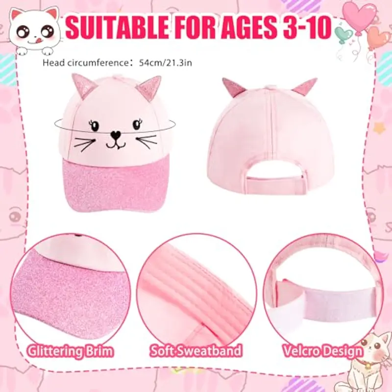 Hifot Cappello da Baseball per Bambina, Occhiali da Sole Protezione UV Regolabile Cappellino con Visiera Berretto con Gatto Scintillante Bambino Estivo miniatura 2
