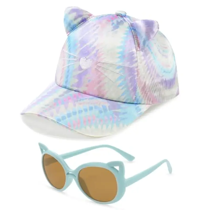 Hifot Cappello da Baseball per Bambina, Occhiali da Sole Protezione UV Regolabile Cappellino con Visiera Berretto Laser a Forma di Gatto Bambino Estivo