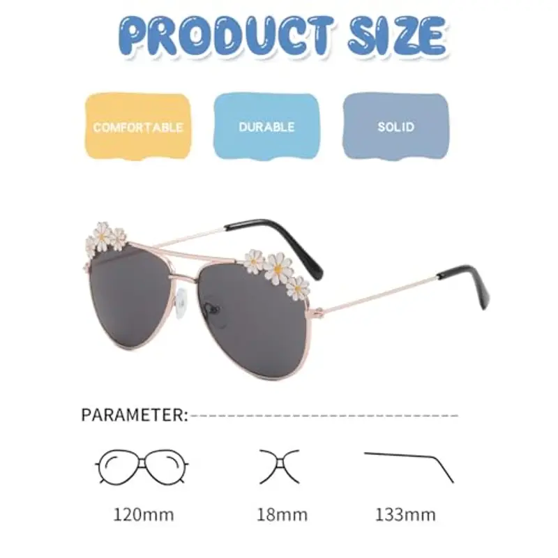 Hifot Occhiali da Sole per Ragazza, Occhiali da aviatore con montatura in acciaio inox UV400 Obiettivo Ultravioletti per miniatura 3