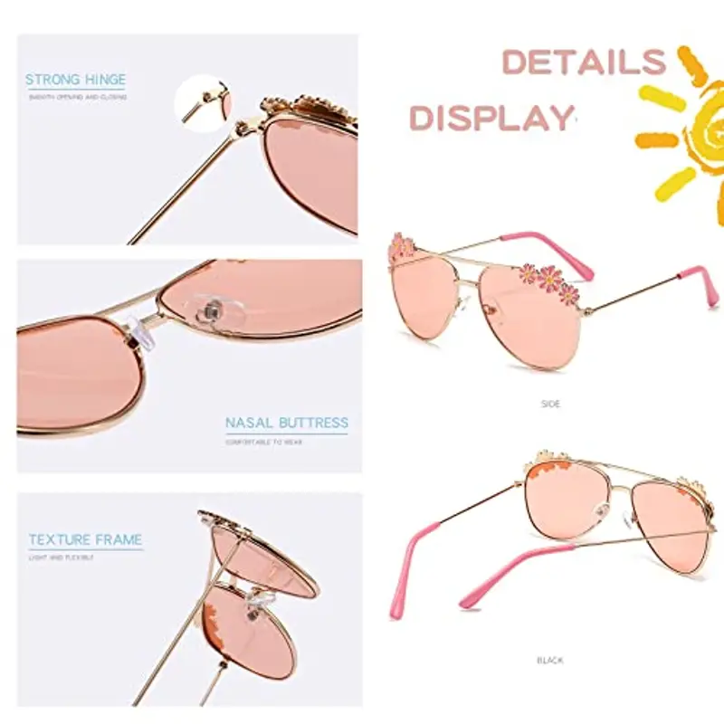 Hifot Occhiali da Sole per Ragazza, Occhiali da aviatore con montatura in acciaio inox UV400 Obiettivo Ultravioletti per Bicchieri da Festa per Bambino età 3-12 miniatura 3