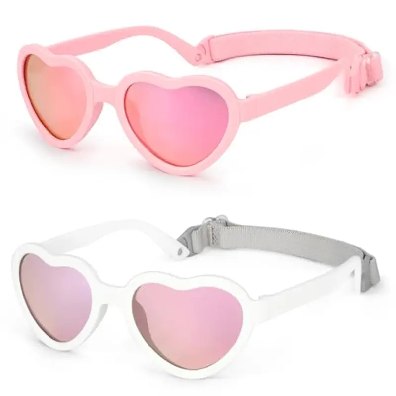 Hifot Polarizzati Occhiali da Sole Bambino Ragazza Ragazzo Anti UV400 Bambino Occhiali da Sole Montatura in Gomma Flessibile Occhiali Unisex per 0-3 Anni Bambino, Bianco&rosa, 0-3 ans