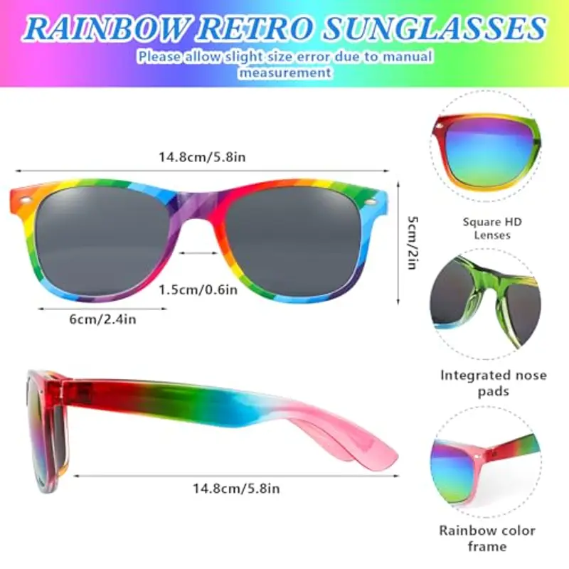 Hifot Set di Occhiali da Sole Colorati, Occhiali Cuore Senza Montatura Colorati + Classico Occhiali da Sole Arcobaleno miniatura 3