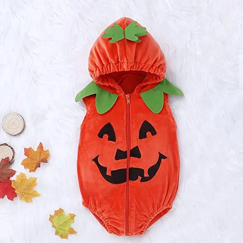 Hifot Vestito Zucca Neonato, Costume Zucca Bambino Pagliaccetto Neonato Costumi Halloween Bambini Ragazze Ragazzi miniatura 2