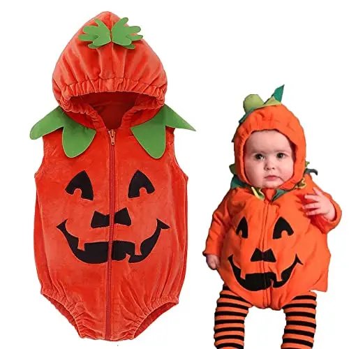 Hifot Vestito Zucca Neonato,Costume Zucca Bambino Pagliaccetto Neonato Costumi Halloween Bambini Ragazze Ragazzi