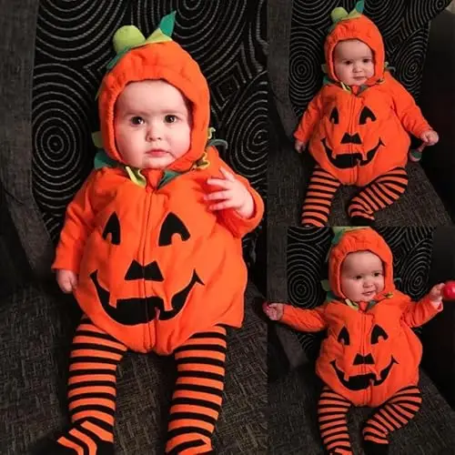 Hifot Vestito Zucca Neonato, Costume Zucca Bambino Pagliaccetto Neonato Costumi Halloween Bambini Ragazze Ragazzi miniatura 3