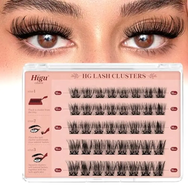 Higu Clace Ciglia Autoadesive, Ciuffetti Ciglia Finte Mix 10-16 Mm, Ciglie Finte Naturali, Ciglissime Press E Go Kit Senza Colla Adatto Ai Principianti(Natural)