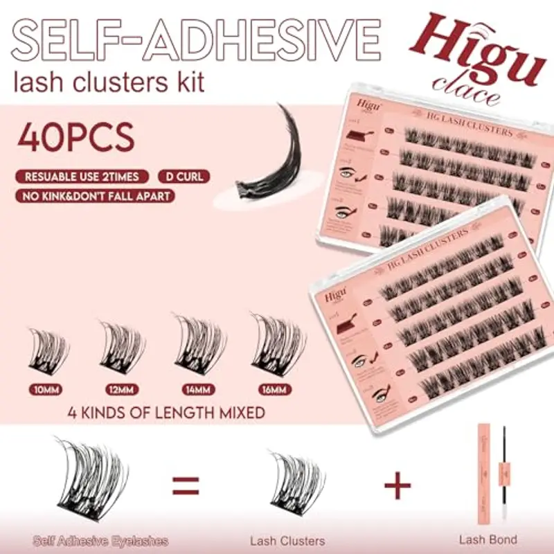 Higu Clace Ciglia Autoadesive, Ciuffetti Ciglia Finte Mix 10-16 Mm, Ciglie Finte Naturali, Ciglissime Press E Go Kit Senza Colla Adatto Ai Principianti(Natural) miniatura 2