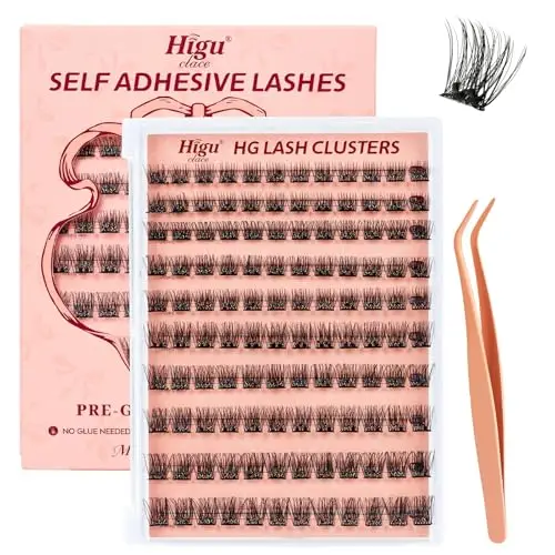 Higu clace Ciglia autoadesive, set di 120 ciglia preincollate, mix 10-16 mm, pinzette per ciglia, senza colla e