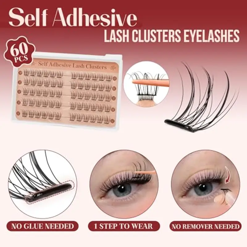 Higu Clace Ciglia Finte Ciuffetti Autoadesive Mix 10-12 mm, 60 Pcs Press E Go Ciglia Finte Senza Colla D Curl, Ciglia Autoadesive Lunga Durata, Adatto Ai Principianti(Bird) miniatura 2