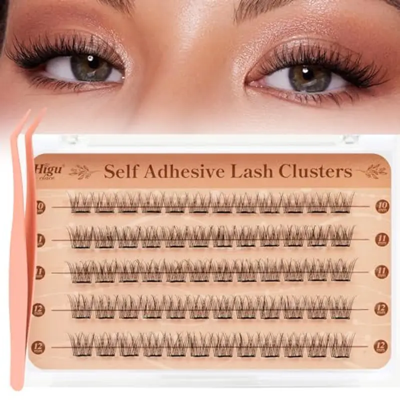Higu Clace Ciglia Finte Ciuffetti Autoadesive Mix 10-12 mm, 60 Pcs Press E Go Ciglia Finte Senza Colla D Curl, Ciglia Autoadesive Lunga Durata, Adatto Ai Principianti(Natural Y)