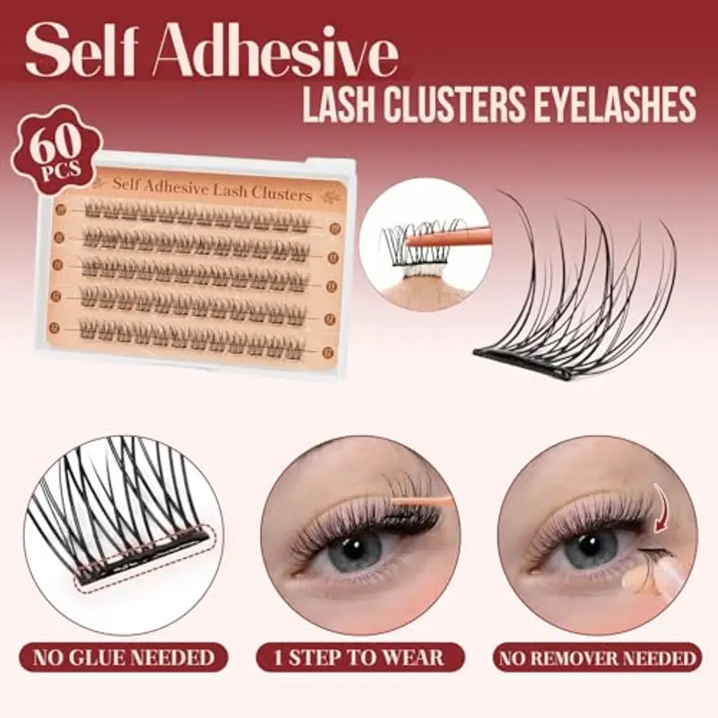 Higu Clace Ciglia Finte Ciuffetti Autoadesive Mix 10-12 mm, 60 Pcs Press E Go Ciglia Finte Senza Colla D Curl, Ciglia Autoadesive Lunga Durata, Adatto Ai Principianti(Natural Y) miniatura 2