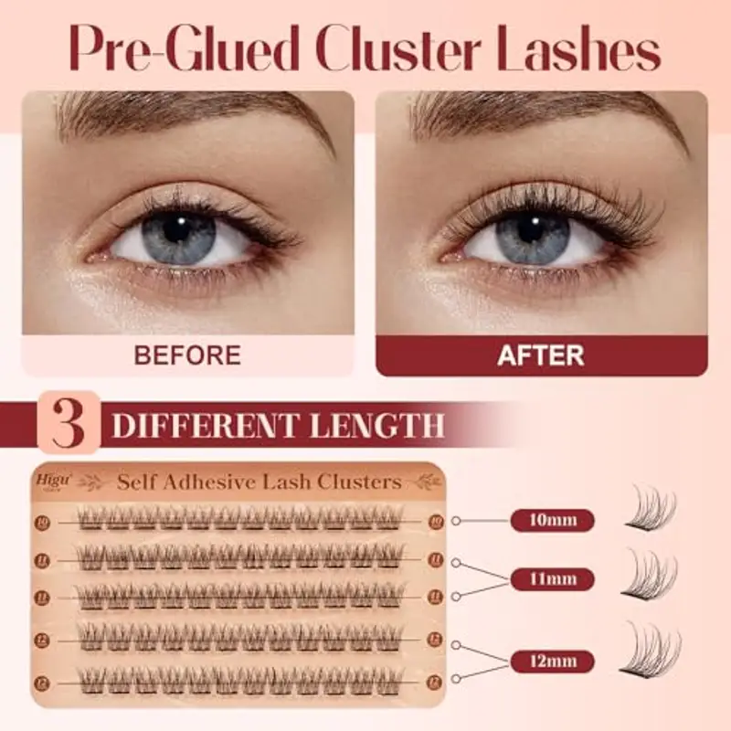 Higu Clace Ciglia Finte Ciuffetti Autoadesive Mix 10-12 mm, 60 Pcs Press E Go Ciglia Finte Senza Colla D Curl, Ciglia Autoadesive Lunga Durata, Adatto Ai Principianti(Natural Y) miniatura 3