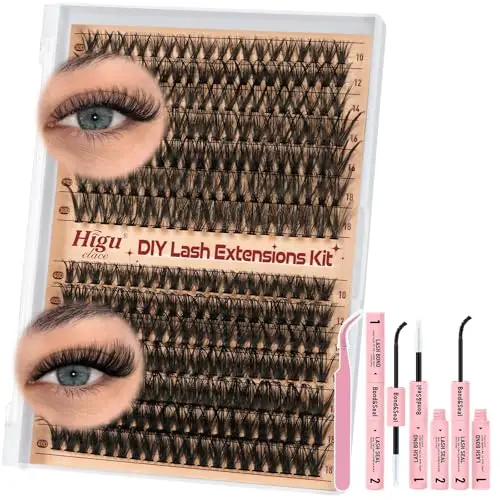 Higu clace Ciuffetti Ciglia Finte Kit, 30D+40D Cluster Lashes Bond E Seal Ciglia 10-18 mm, DIY Ciuffetti Extension