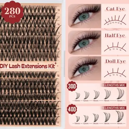 Higu clace Ciuffetti Ciglia Finte Kit, 30D+40D Cluster Lashes Bond E Seal Ciglia 10-18 mm, DIY Ciuffetti Extension miniatura 3