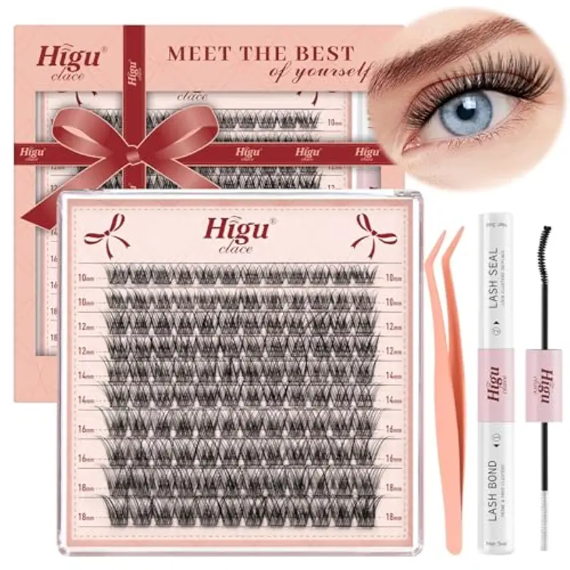 Higu clace Lash-Extension-Set 120 PCS Wimpern Extension Set Wimpernverlängerung Set Einzelne Wimpern Mit Lash Kleber