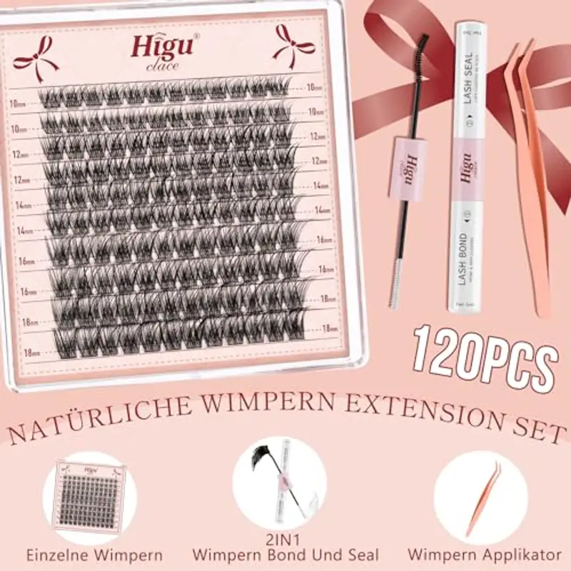 Higu clace Lash-Extension-Set 120 PCS Wimpern Extension Set Wimpernverlängerung Set Einzelne Wimpern Mit Lash Kleber miniatura 2