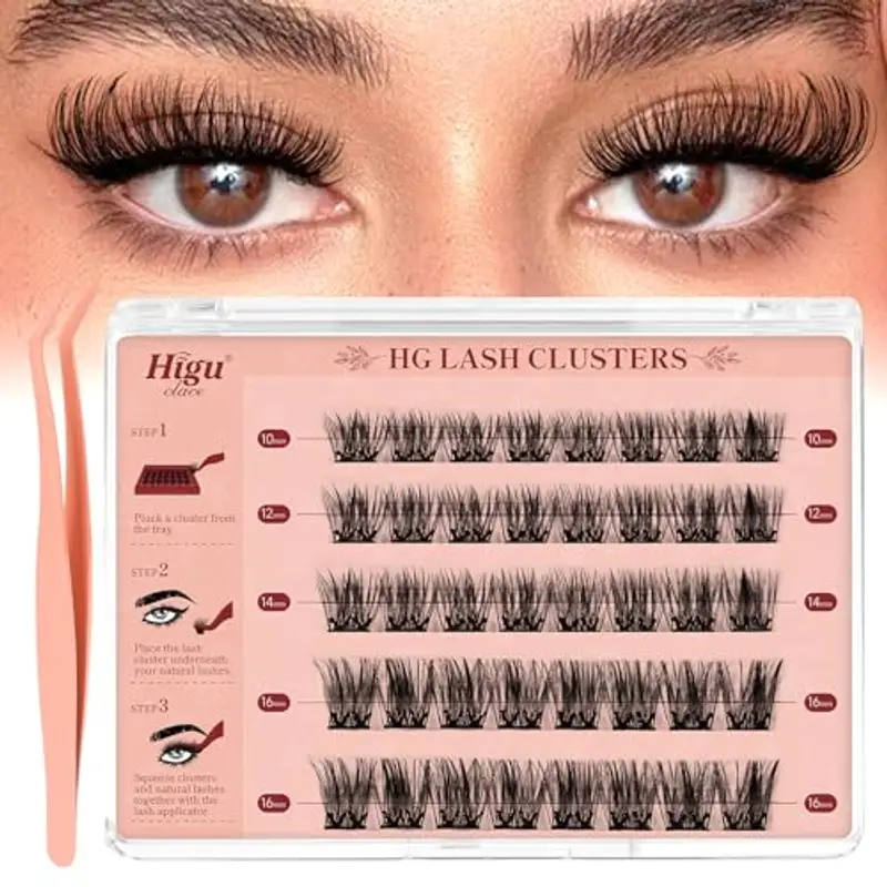 Higu clace Selbstklebende Wimpern,40pcs D Curl vorgeklebte Wimpern Set mix8-16mm, Wimpernpinzette, kein Kleber und