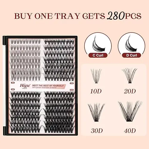 Higu Cluster di ciglia DIY Extension 72 pezzi D Curl 8-16mm, Sparkle Ciglia a ciuffetti con stelo sottile, Ciglia miniatura 2